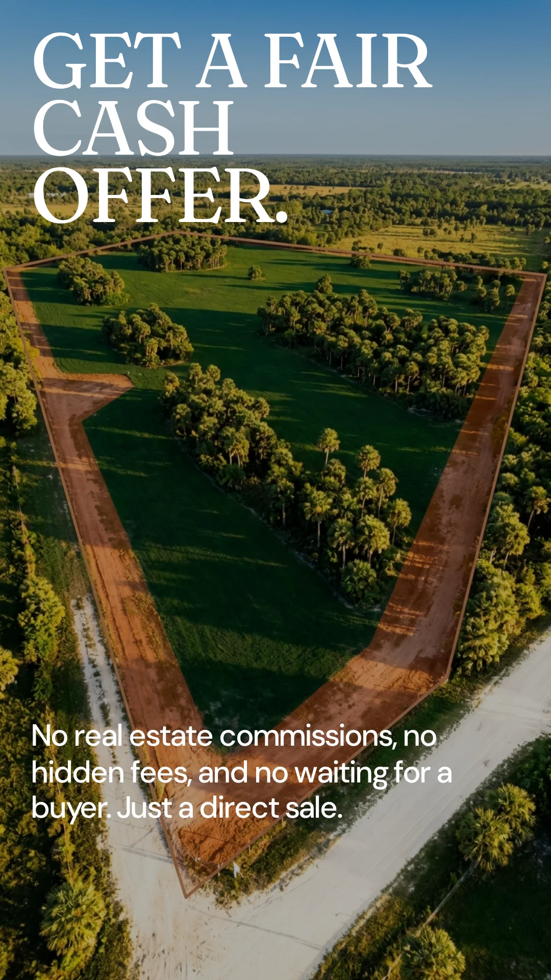 Get fair cash offer for Florida vacant land - aerial view of triangular Florida land parcel with trees